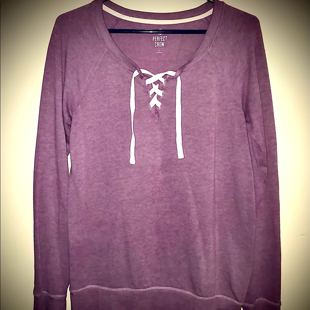 Perfect purple soft NEW lightweight womens sweatshirt with front string detail